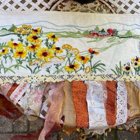 Handmade artsy boho sweater coat and embroidered cottagecore farm topper - Picture 10 of 11